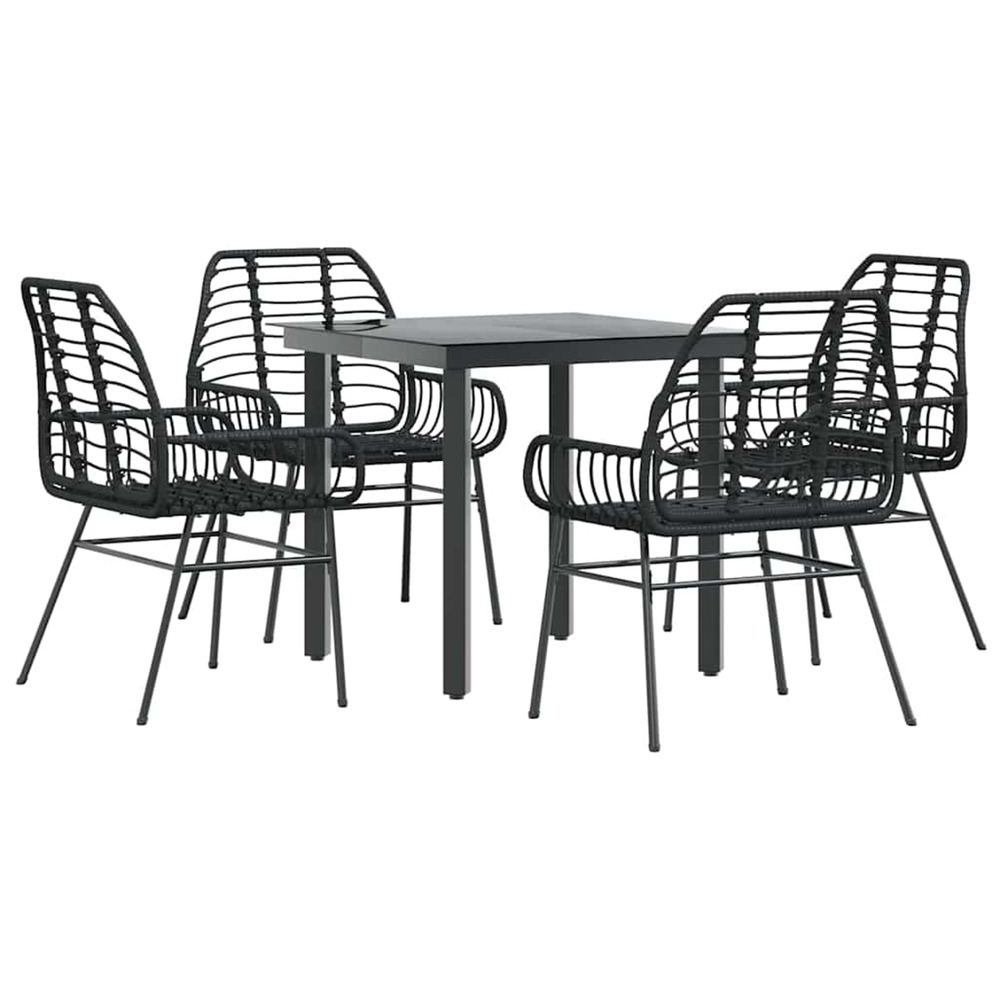 Ensemble à manger de jardin 5 pcs noir résine tressée verre