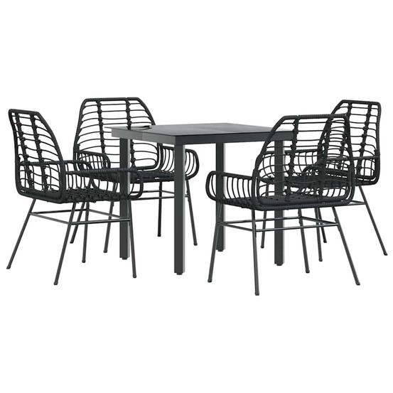 Ensemble à manger de jardin 5 pcs noir résine tressée verre