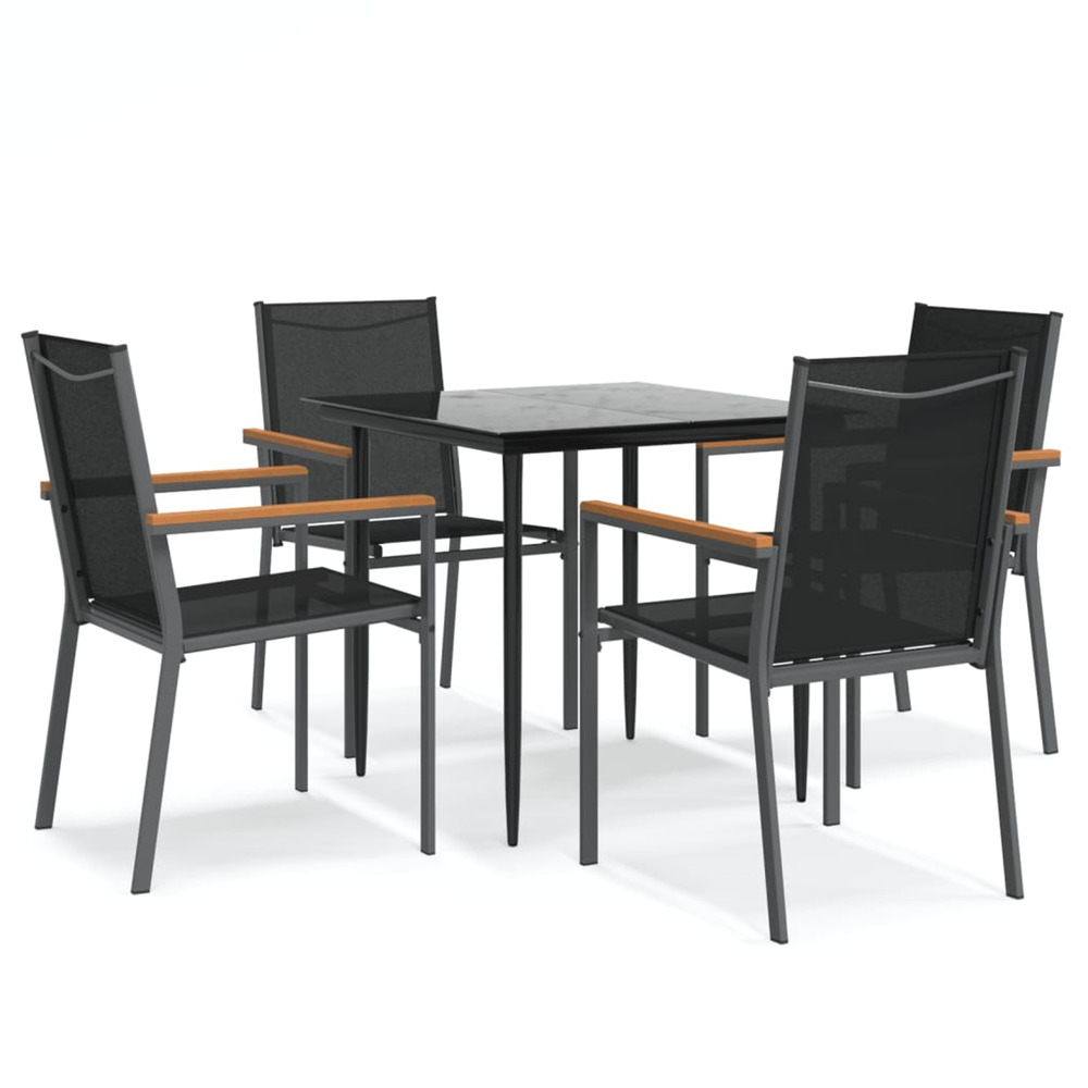 Ensemble à manger de jardin 5 pcs noir textilène et acier