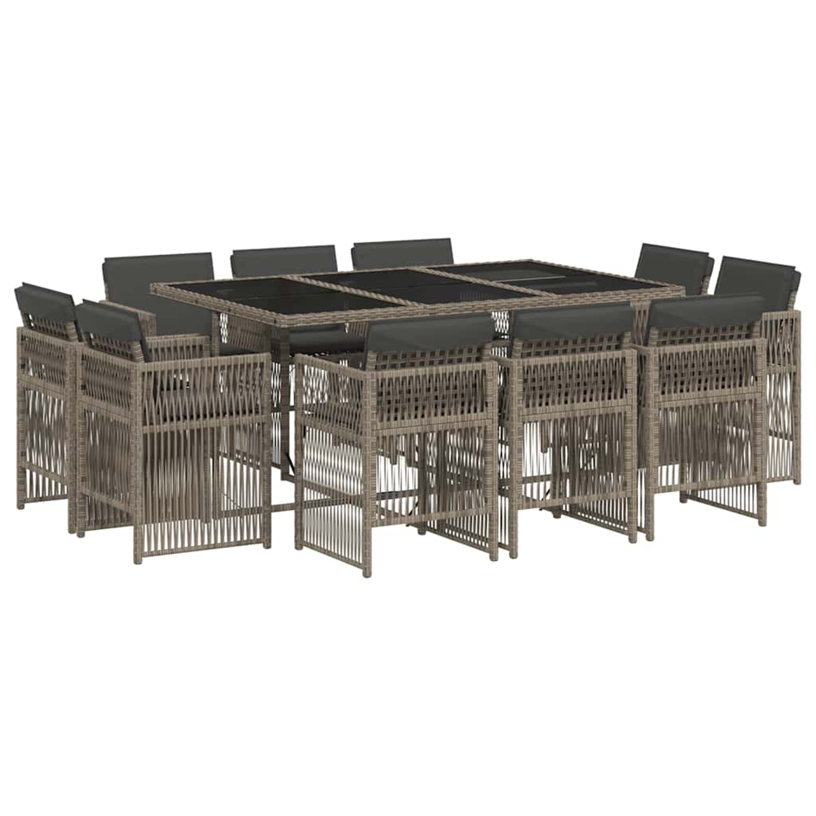 Ensemble à manger de jardin 11pcs avec coussins gris poly rotin