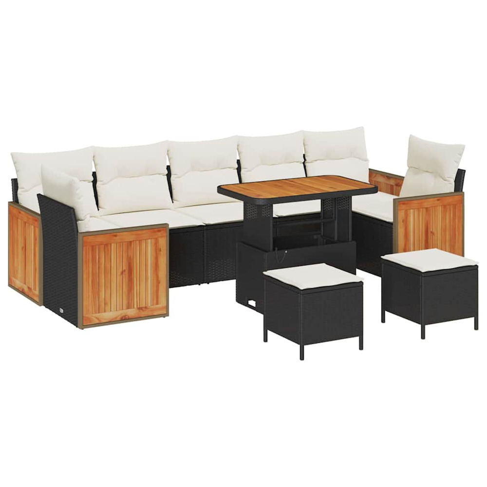 Ensemble de canapé de jardin avec coussin 10 pcs noir et crème