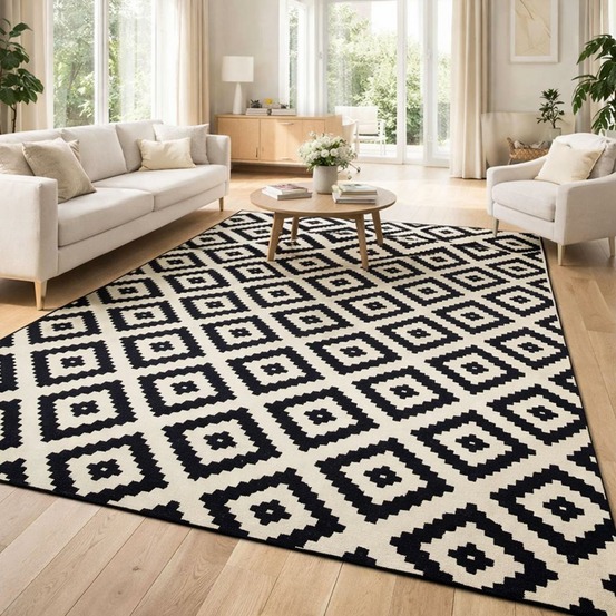 Tapis salle à manger 235x320 tissé crème rectangle motif scandinave lyn1 roma