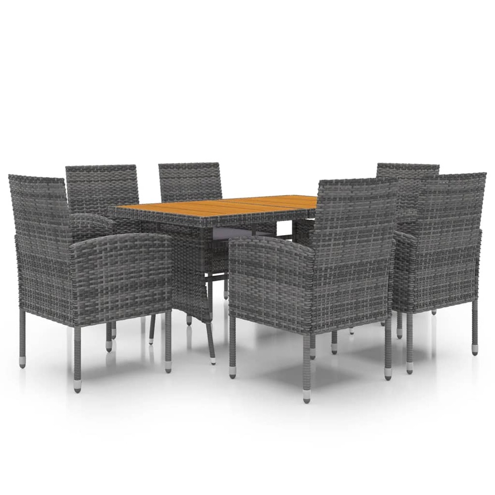 Ensemble à manger d'extérieur 7 pcs résine tressée gris