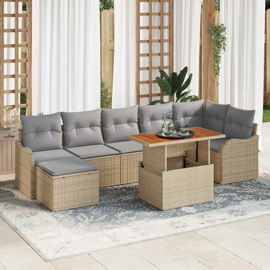 Ensemble de canapé de jardin 8 pcs beige poly rotin