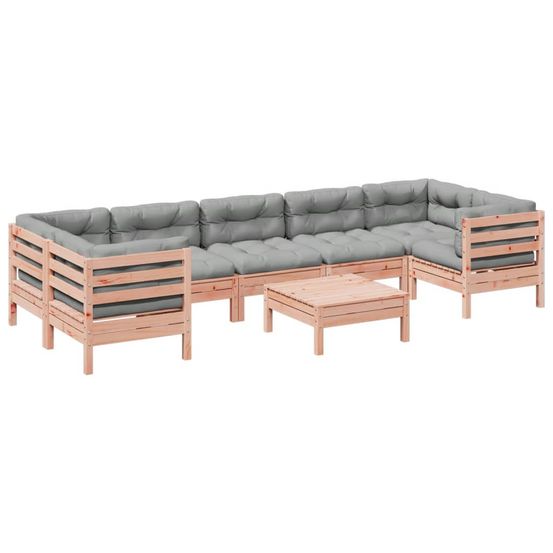 Salon de jardin 8 pcs avec coussins sapin douglas solide