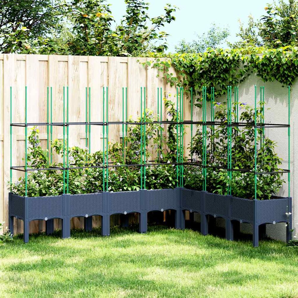 Grande jardinière avec treillis pp potager surélevé bleu gris 200x160cm