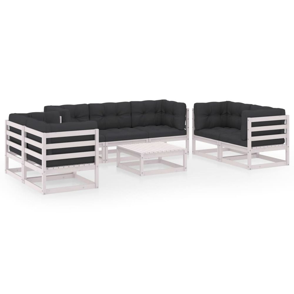 Salon de jardin 8 pcs avec coussins bois de pin massif