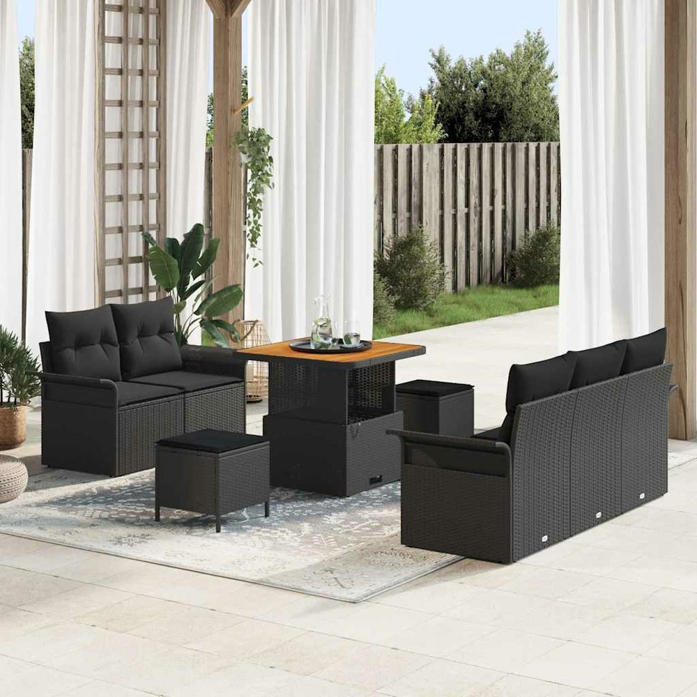 Ensemble de canapé de jardin avec coussin 8 pcs noir polyrotin