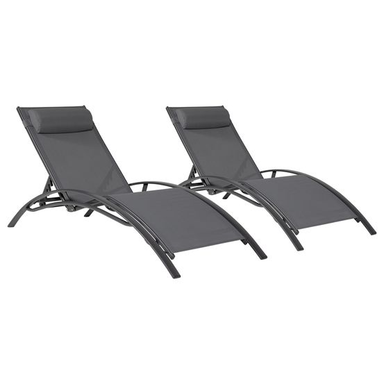 Lot de 2 transats galapagos en textilène gris - aluminium gris anthracite