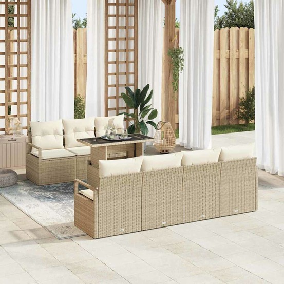 Ensemble de canapé de jardin 8 pcs beige poly rotin