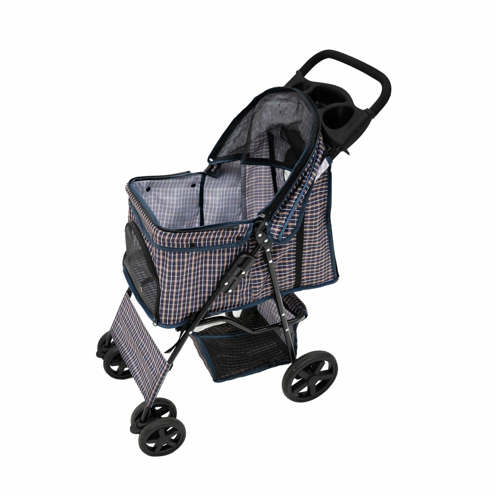 Poussette pour animal de compagnie – tartan bleu
