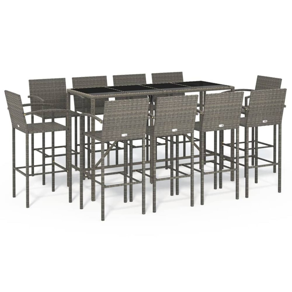 Ensemble de bar de jardin 11 pcs gris résine tressée