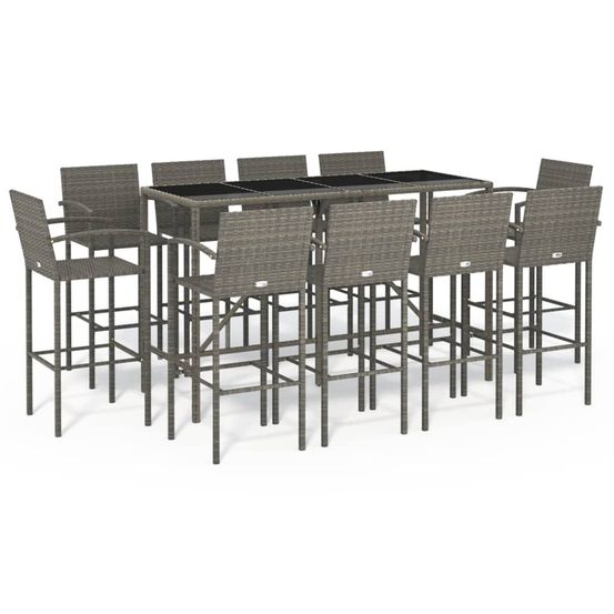 Ensemble de bar de jardin 11 pcs gris résine tressée