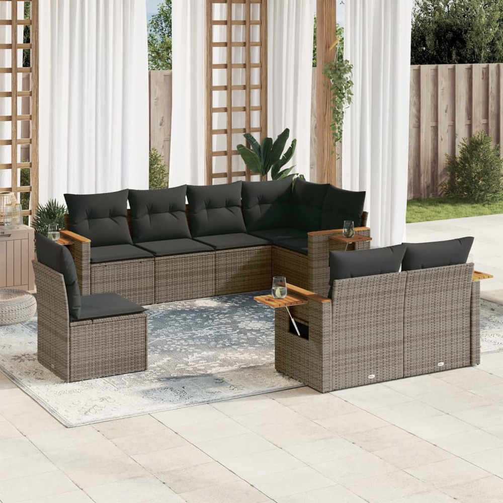 Salon de jardin 8 pcs avec coussins gris résine tressée