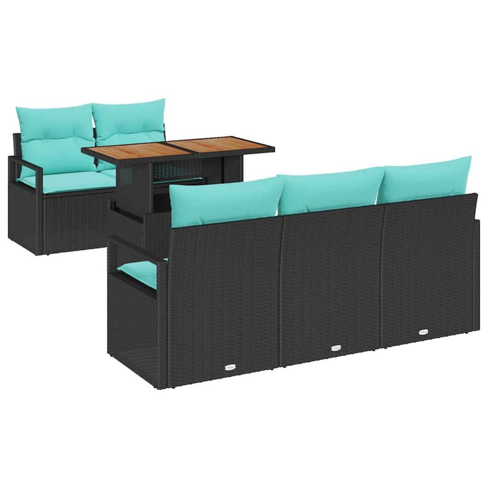 Ensemble de canapé de jardin 6 pc 5 place noir et bleu