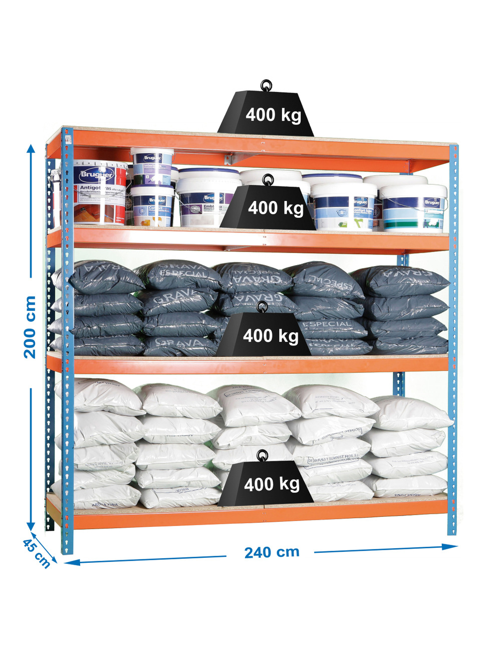 Etagère sans vis simonforte 2404-4 chipboard bleu/orang/bois bleu/orange/bois 2000x2400x450 - simonrack