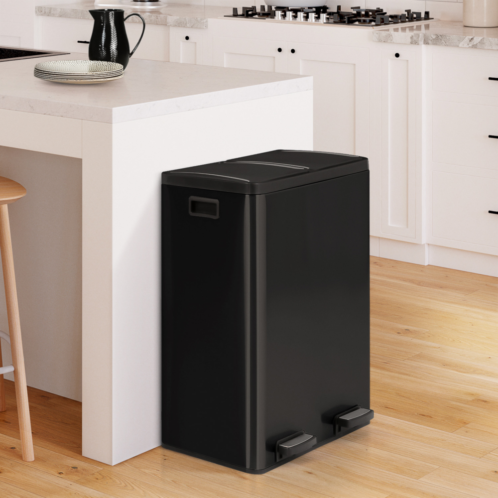 Poubelle de cuisine tri sélectif 2 x 30l noir 2 seaux amovibles et pédales en métal