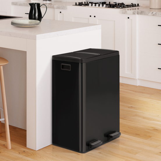 Poubelle de cuisine tri sélectif 2 x 30l noir 2 seaux amovibles et pédales en métal