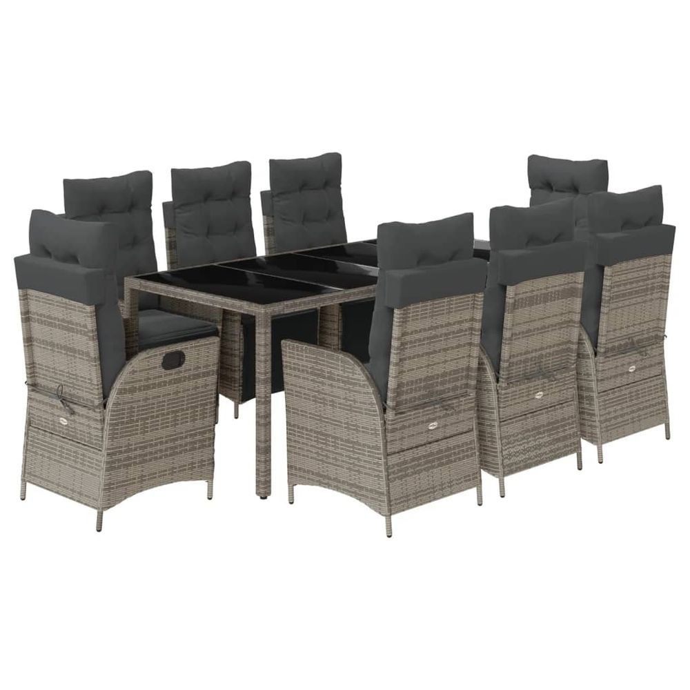 Ensemble à manger de jardin 9 pcs coussins gris résine tressée
