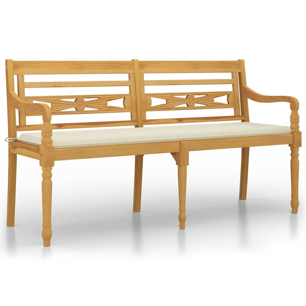 Banc batavia avec coussin crème 150 cm bois de teck massif
