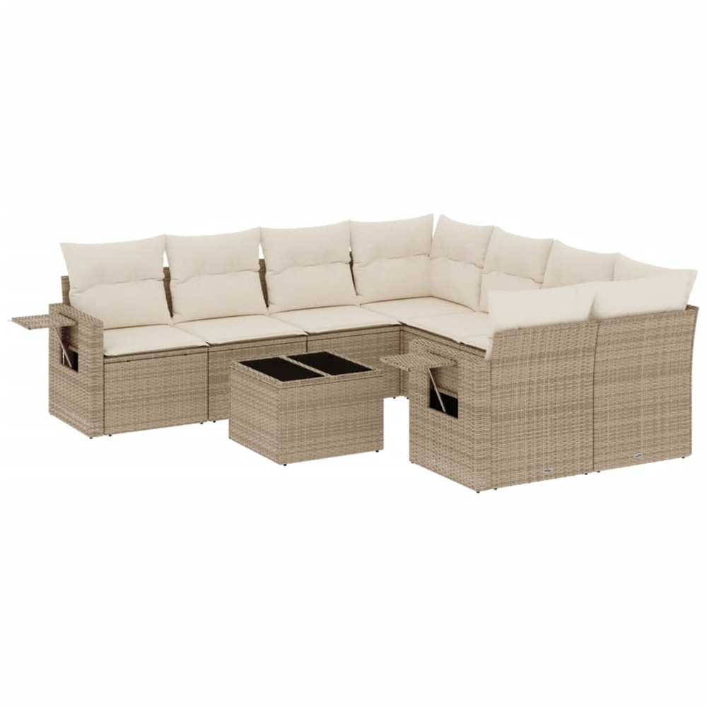 Salon de jardin avec coussins 9 pcs beige résine tressée