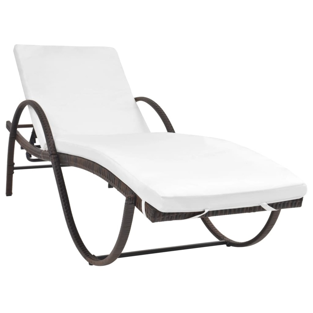Transat chaise longue bain de soleil lit de jardin terrasse meuble d'extérieur avec coussin résine tressée marron