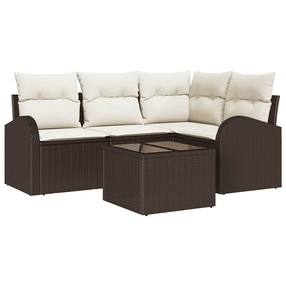 Ensemble de canapé de jardin 5 pc marron et blanc polyrotin
