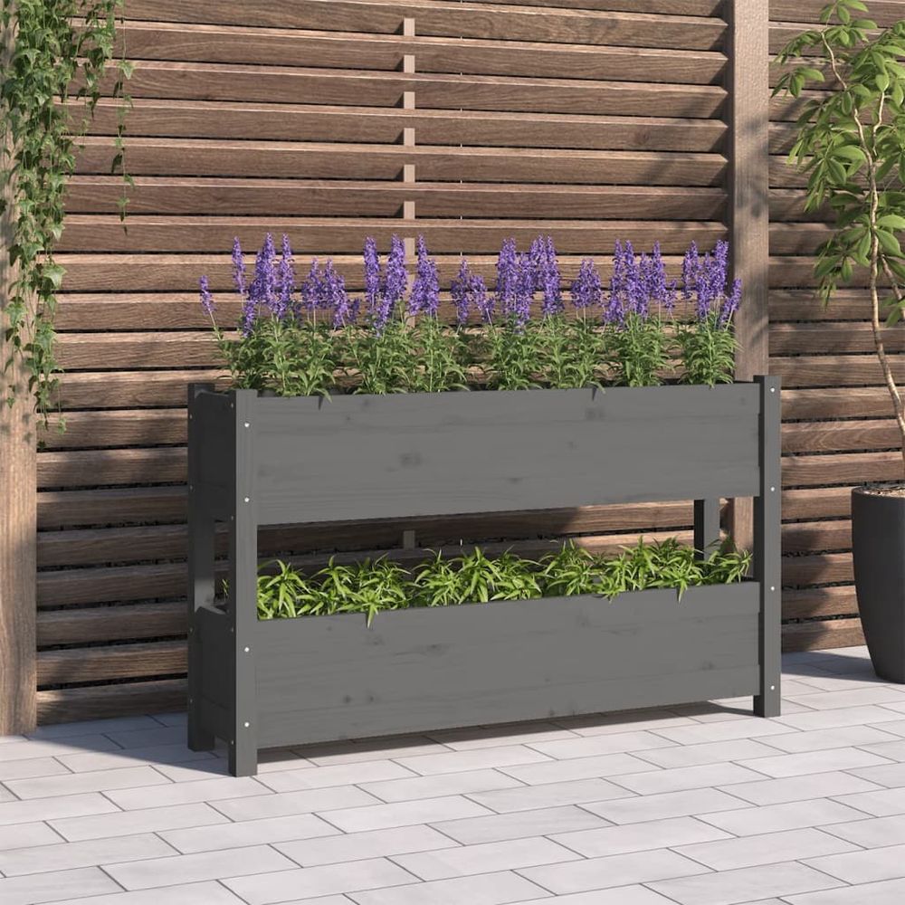 Jardinière étagère 2 bacs en bois de pin pour balcon 112 cm gris