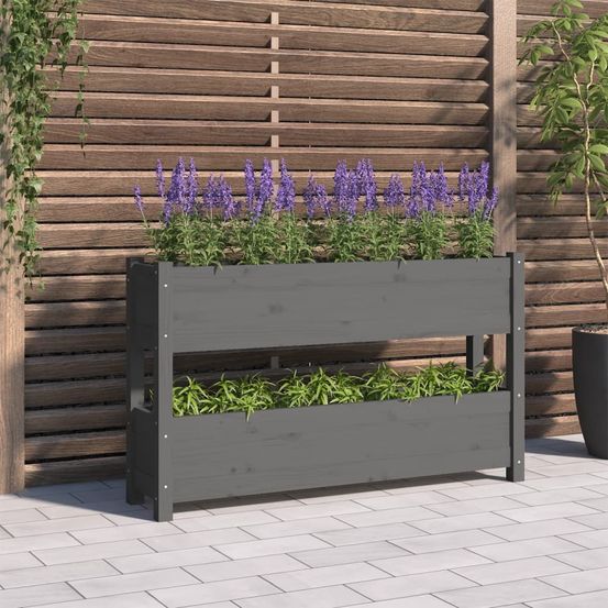 Jardinière étagère 2 bacs en bois de pin pour balcon 112 cm gris