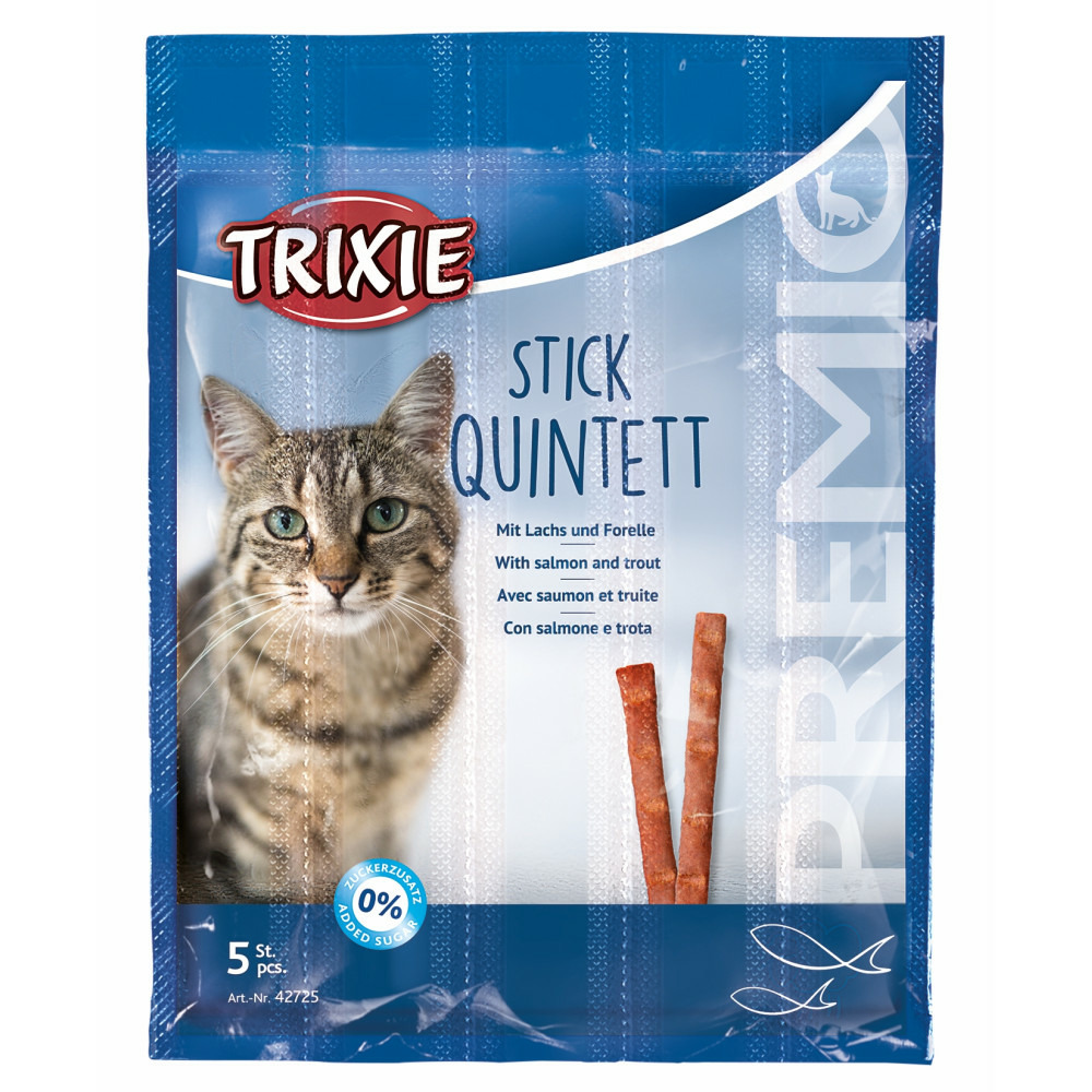 Friandises premio sticks quintett avec saumon et truite 25 g pour chat