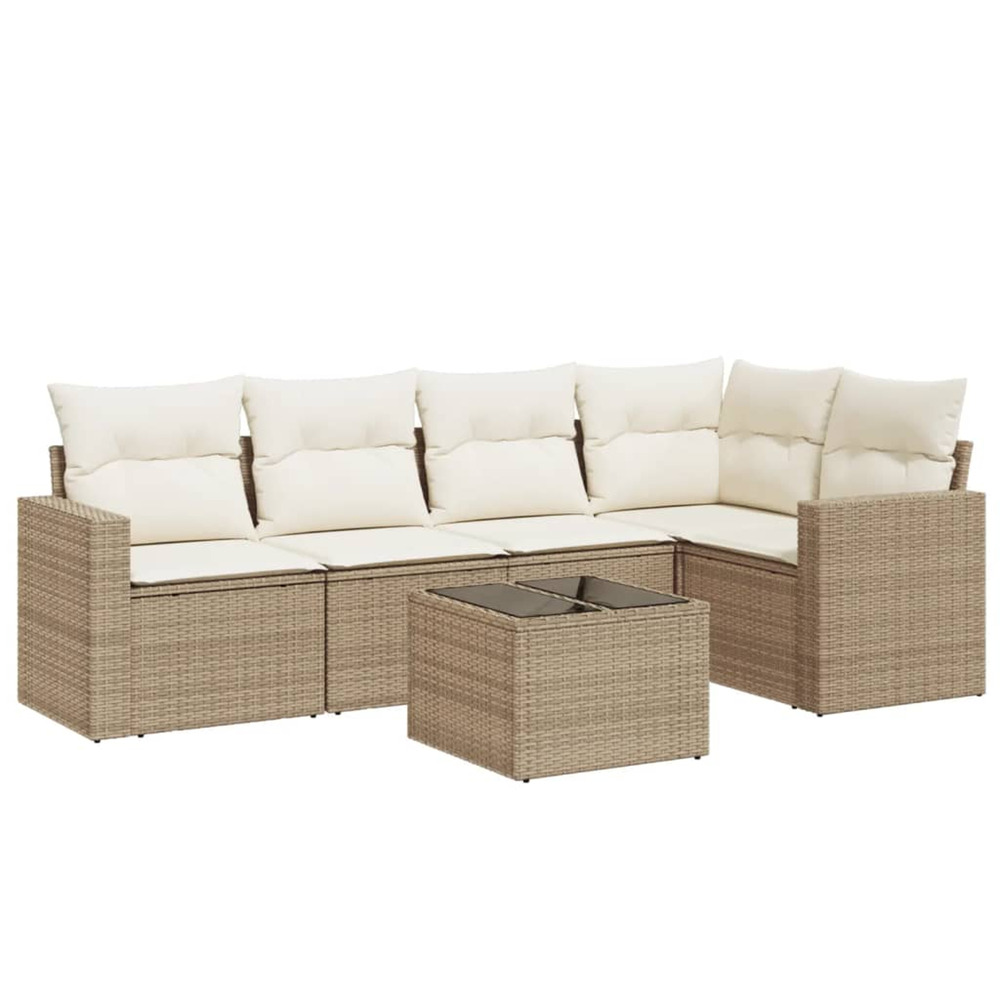 Salon de jardin avec coussins 6 pcs beige résine tressée
