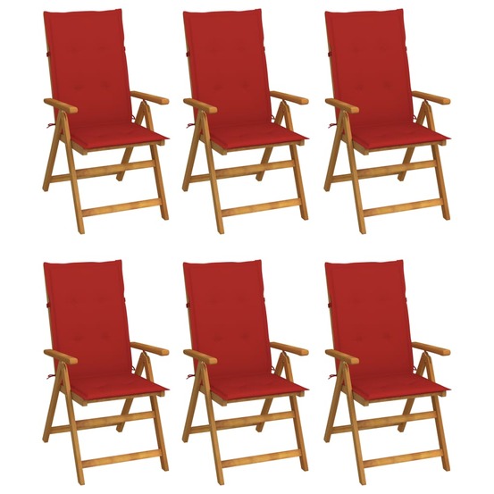 Chaises pliables de jardin lot de 6 avec coussins bois d'acacia