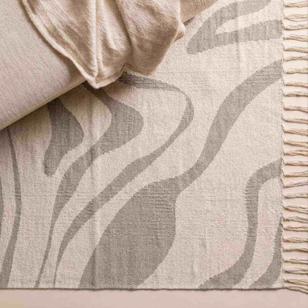 Tapis coton imprimé à franges beige et marron 60x90cm