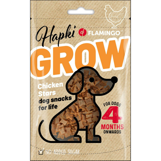 Friandises hapki grow petites étoiles avec poulet 85 g pour chiot a partir