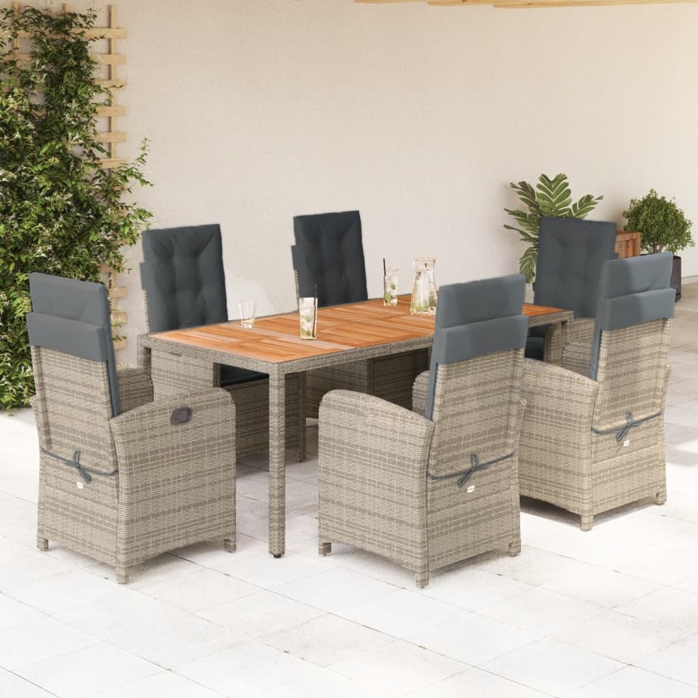 Ensemble à manger de jardin et coussins 7 pcs gris rotin