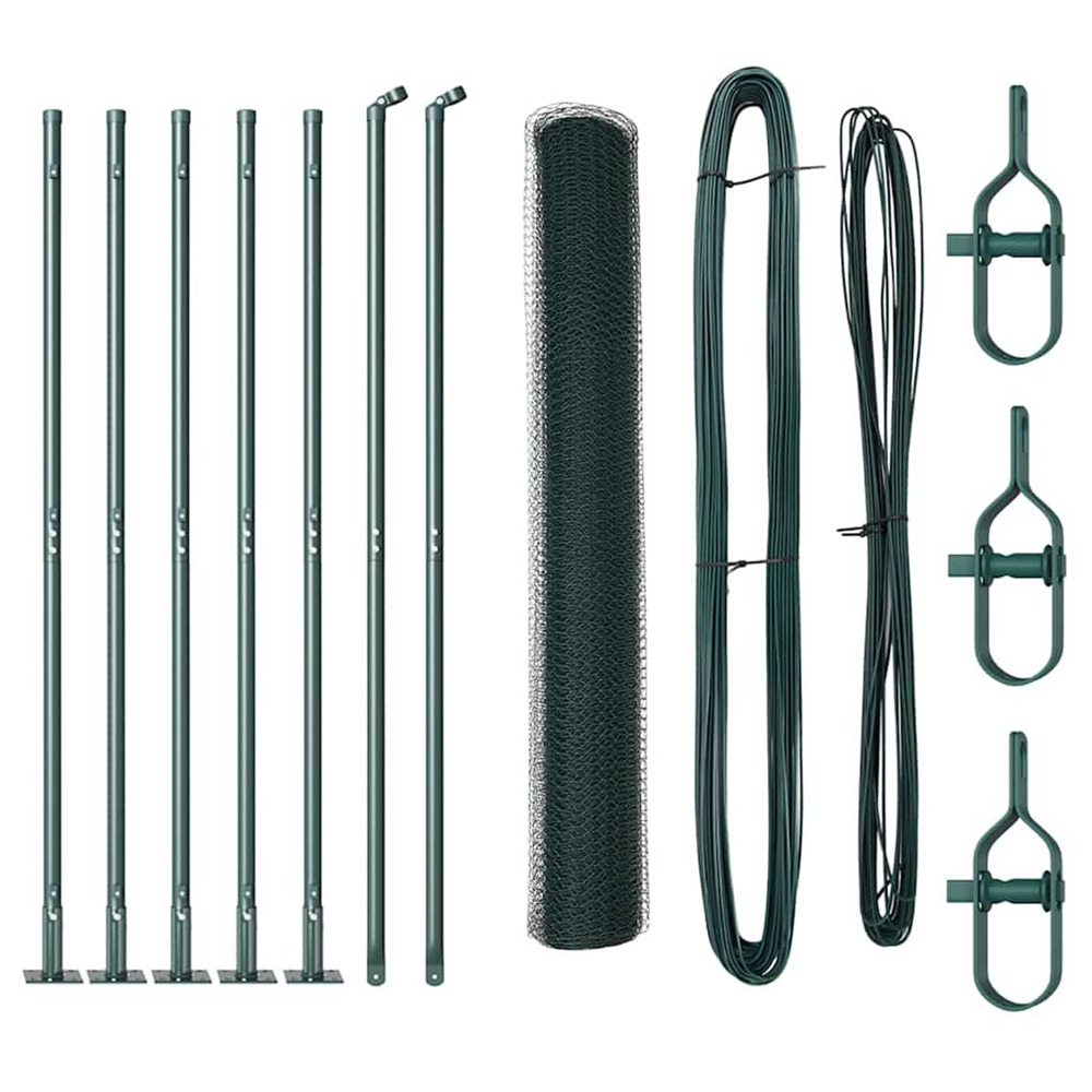 Clôture avec poteaux vert 1 x 10 m acier recouvert de pvc