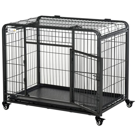 Grande cage pour chien métal transport sur roulettes pliable double accès 94cm noir