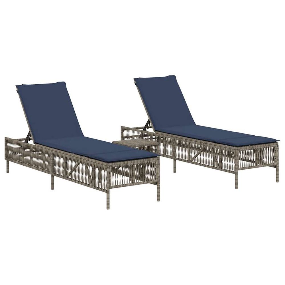Ensemble de 2 chaises longues avec table gris résine tressée