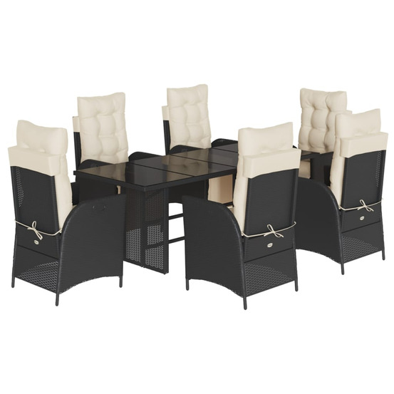 Ensemble à manger de jardin coussins 7pcs noir résine tressée