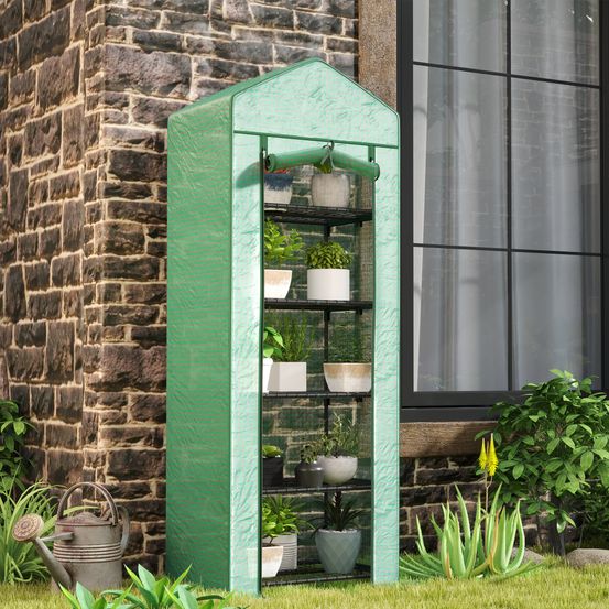 Serre balcon 5 niveaux acier housse enroulable 69x49x193cm vert - comfortxl outdoor living