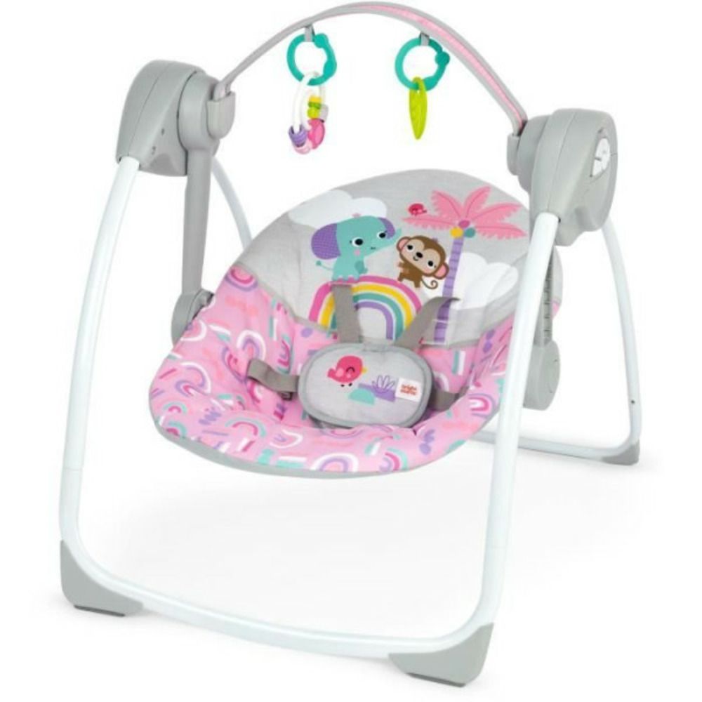 Balancelle bébé électrique compacte – animaux, rose, 6 vitesses balancement, 10 chansons, 2 position d'inclin