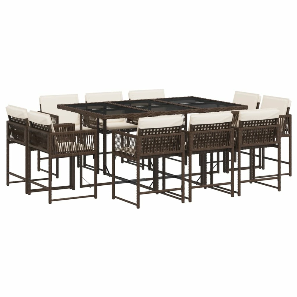 Ensemble à manger de jardin et coussins 11 pcs marron rotin