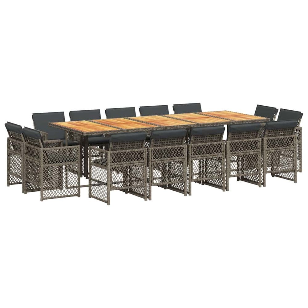 Ensemble à manger de jardin 15 pcs coussins gris résine tressée
