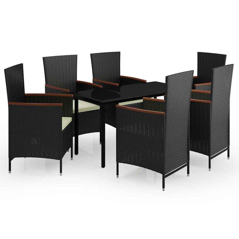 Ensemble à manger de jardin avec coussins 7 pcs noir