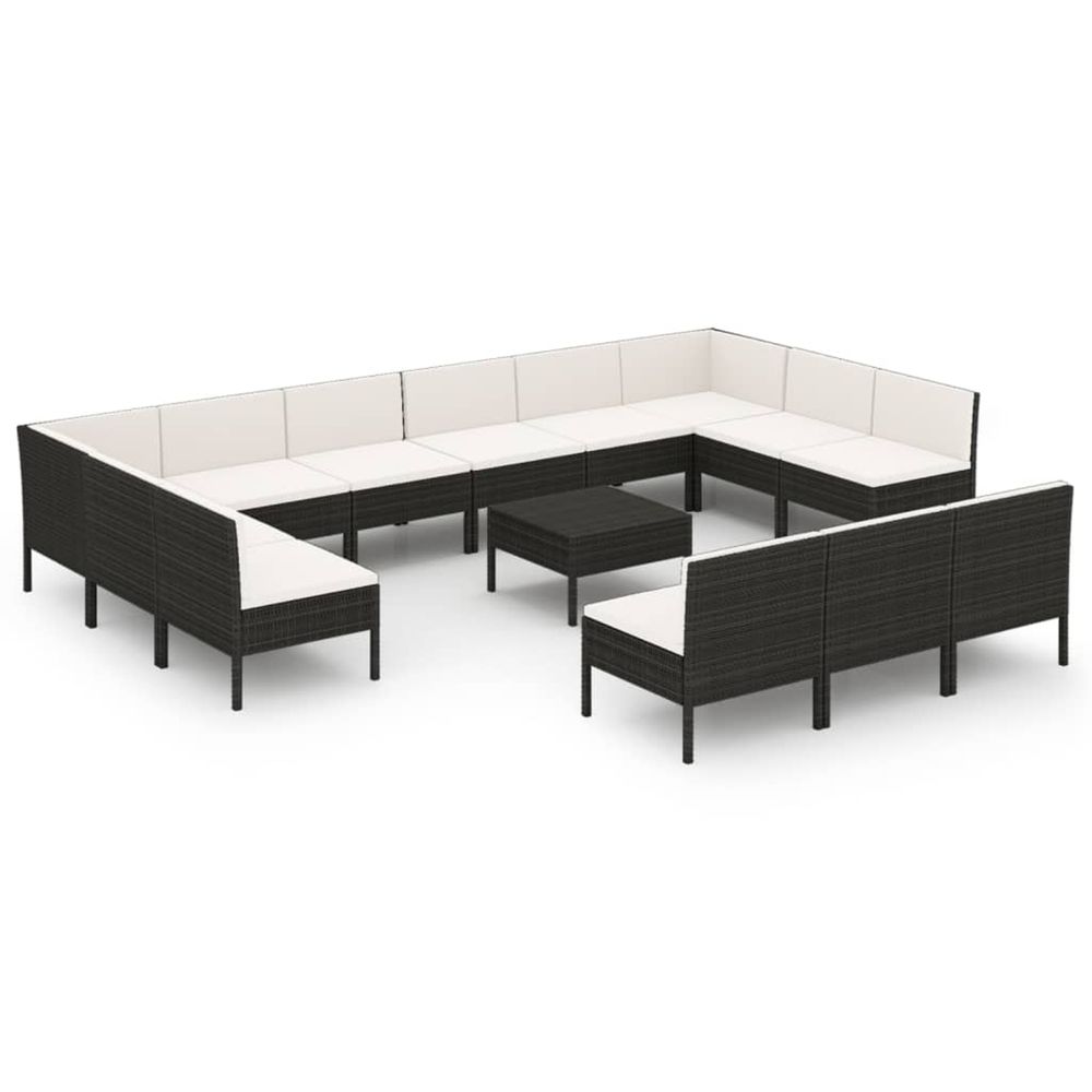Salon de jardin 14 pcs avec coussins résine tressée noir