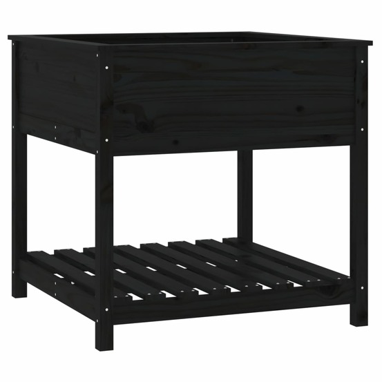 Jardinière avec étagère noir 82,5x82,5x81 cm bois massif de pin