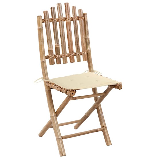 Chaises pliables de jardin lot de 2 avec coussins bambou