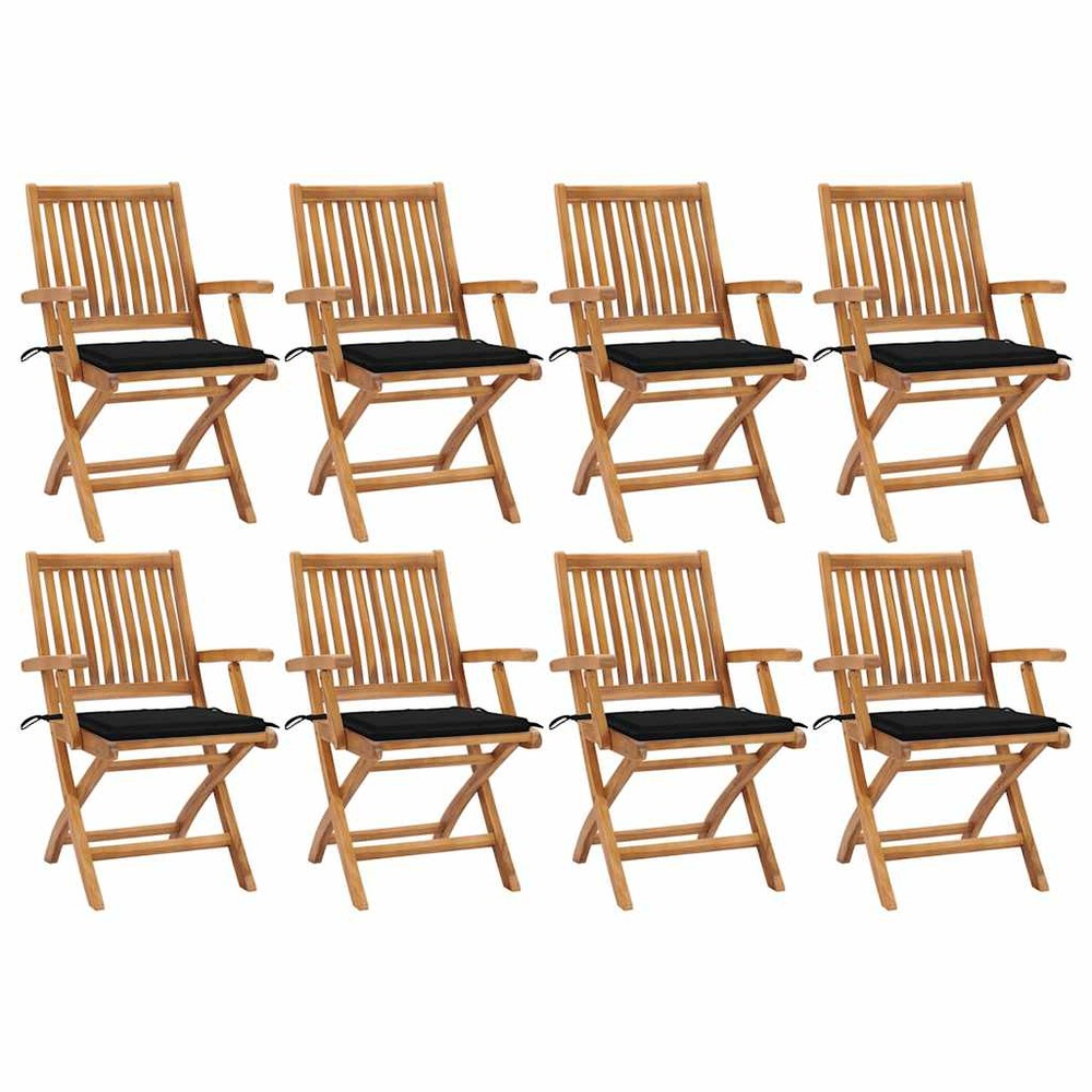Chaises pliables de jardin avec coussins lot de 8 teck solide