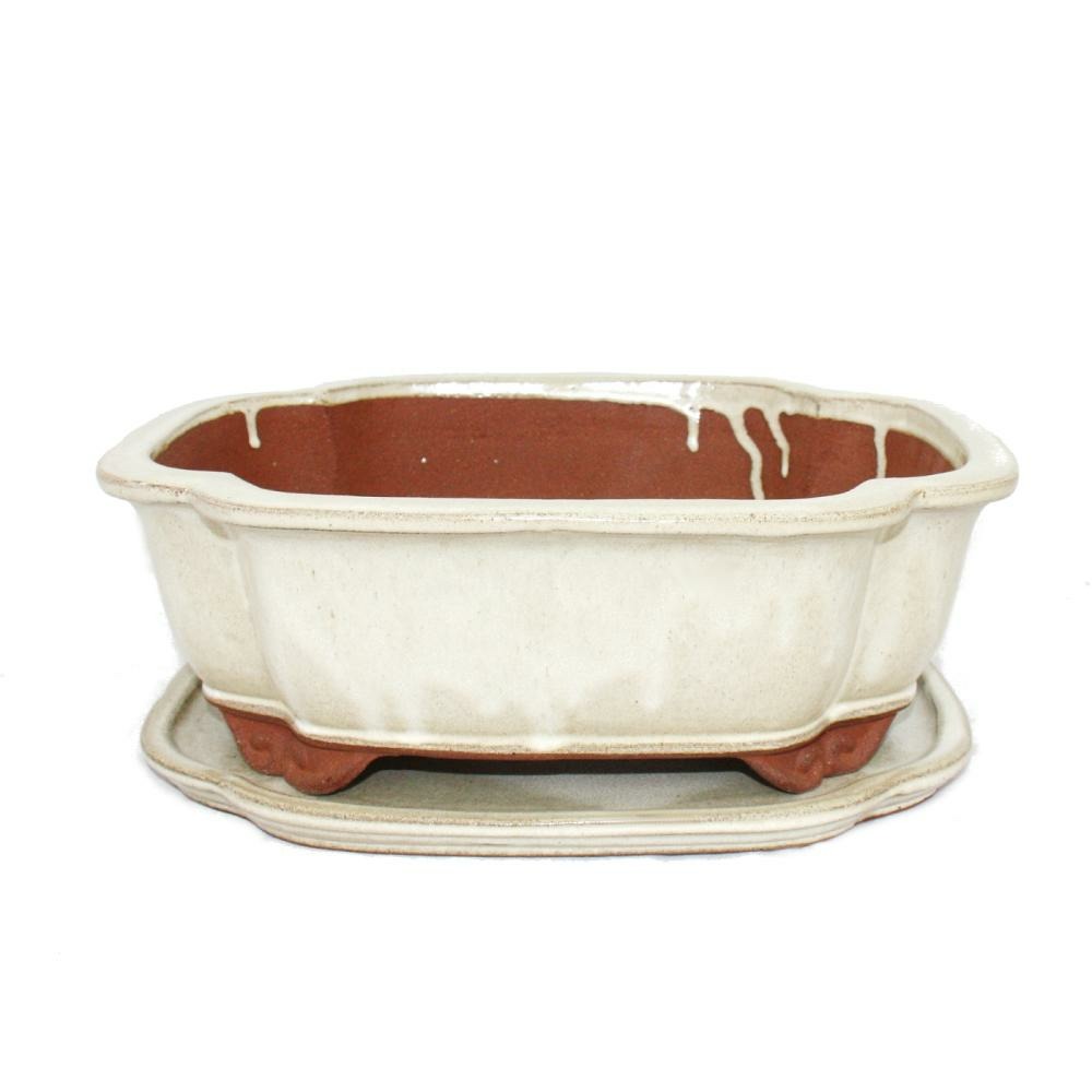 Bol bonsaï avec soucoupe taille 5 - haitang i4 - beige clair - l 31,5cm - b 26cm - h 11cm