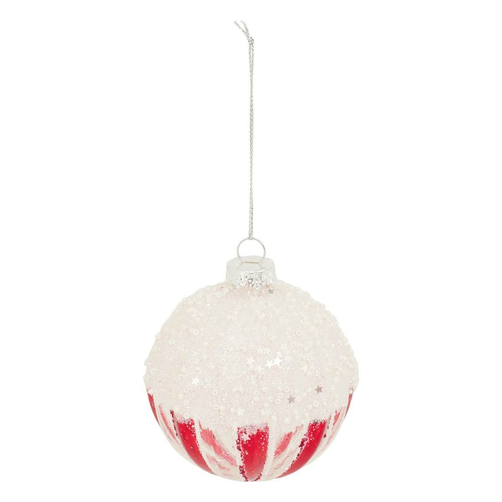Boule verre glaçage d.8cm rouge et blanc